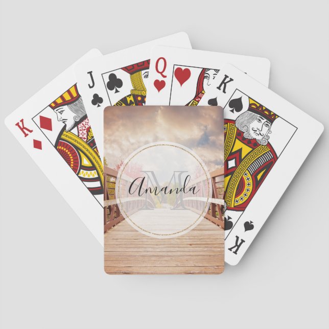 Rustic Wooden Bridge in the Country Monogram Playing Cards (Back)