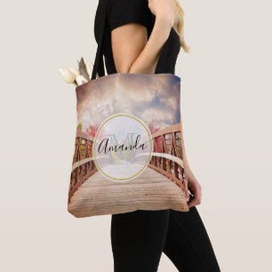 Rustic Wooden Bridge in the Country Monogram Tote Bag