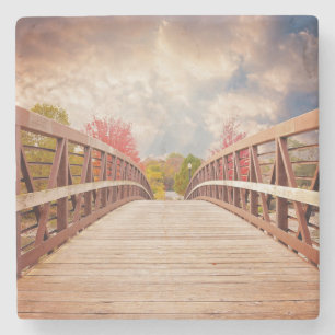 Rustic Wooden Bridge in the Country Stone Coaster