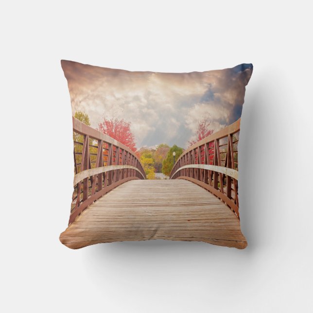 Rustic Wooden Bridge in the Country Throw Pillow (Front)