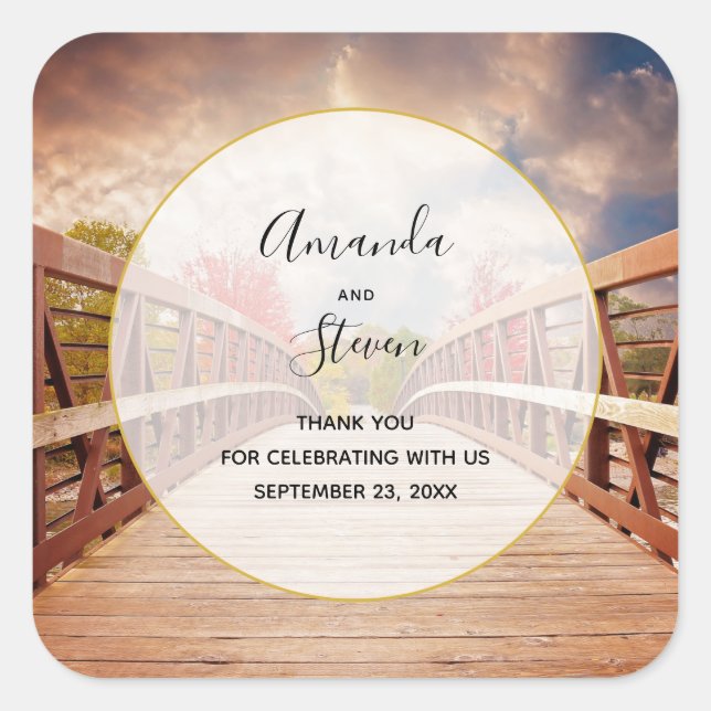 Rustic Wooden Bridge in the Country Wedding Square Sticker (Front)