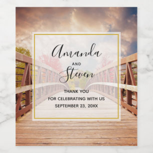 Rustic Wooden Bridge in the Country Wedding Thanks Wine Label