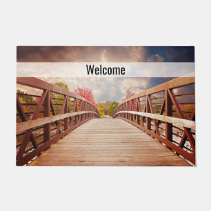 Rustic Wooden Bridge in the Country Welcome Doormat