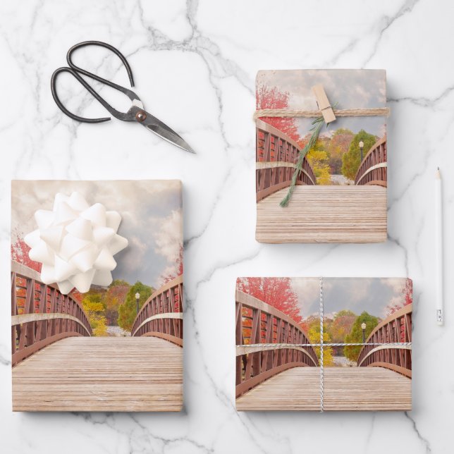 Rustic Wooden Bridge in the Country Wrapping Paper Sheet (Front)