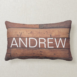 Rustic Wooden Country Farmhouse Name Personalised Lumbar Pillow