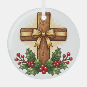 Rustic Wooden Cross Christmas Ornament