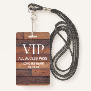 Rustic Wooden Custom Name VIP All Access Pass Badge