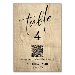 Rustic Wooden Custom QR Wedding Table Number