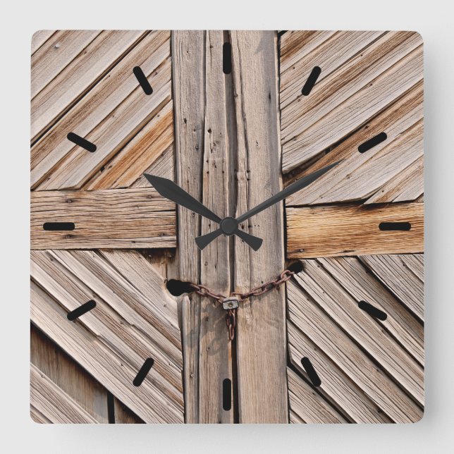 Rustic Wooden Doors Square Wall Clock (Front)