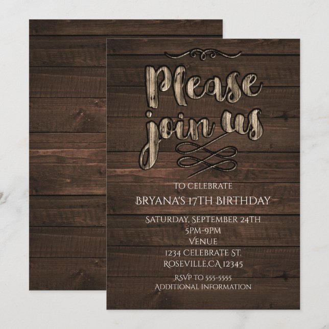 Rustic Wooden Elegant Any Event Party Invitation (Front/Back)