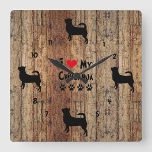Rustic Wooden Faux Chihuahua Wall Clock