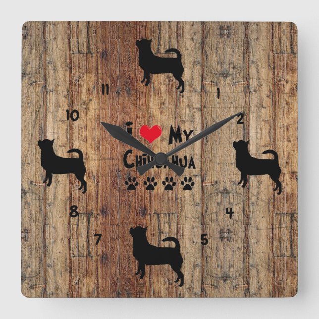 Rustic Wooden Faux Chihuahua Wall Clock (Front)