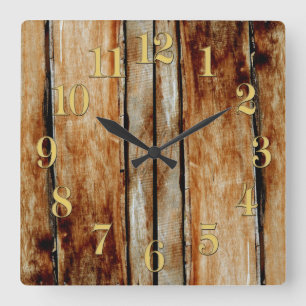 Rustic Wooden Fence Boards Timber-Effect Clock