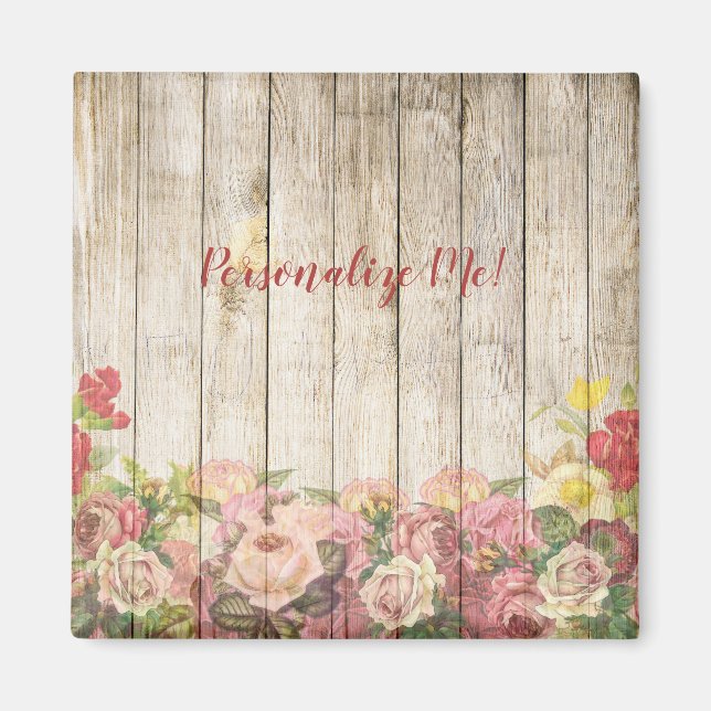 Rustic Wooden Fence Flower Garden Personalized Magnet (Front)