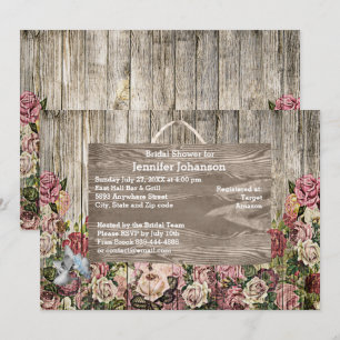 Rustic Wooden Fence Painted Roses Bridal Shower Invitation