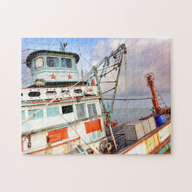 Rustic Wooden Fishing Boat Sea Ocean Jigsaw Puzzle (Horizontal)