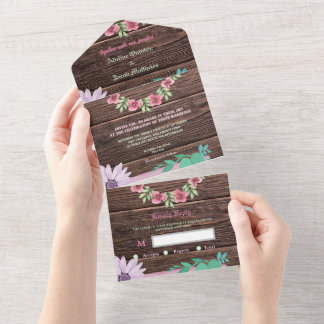 Rustic wooden floral Script  All In One Invitation