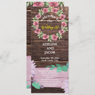 Rustic Wooden floral Script Wedding program