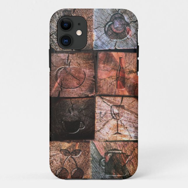 Rustic Wooden Food Icons Mobile Case (Back)