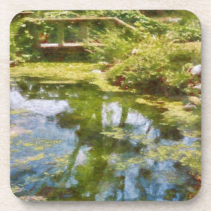 Rustic Wooden Footbridge Over A Creek Impressionis Coaster