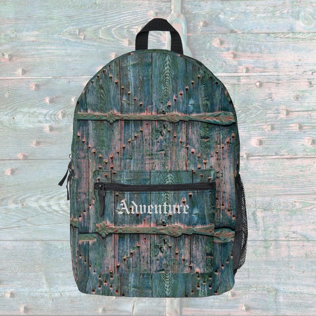 Rustic wooden gate and iron in blue, personalized  printed backpack (Creator Uploaded)