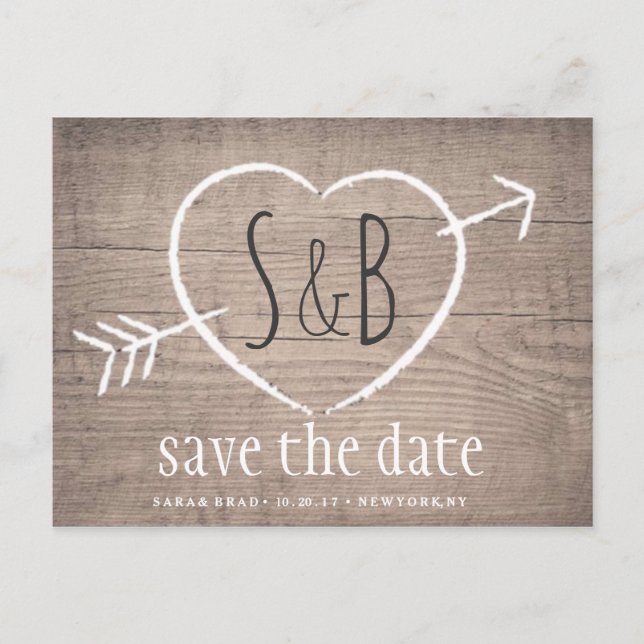 Rustic Wooden Heart Elegant SAVE THE DATE Postcard (Front)