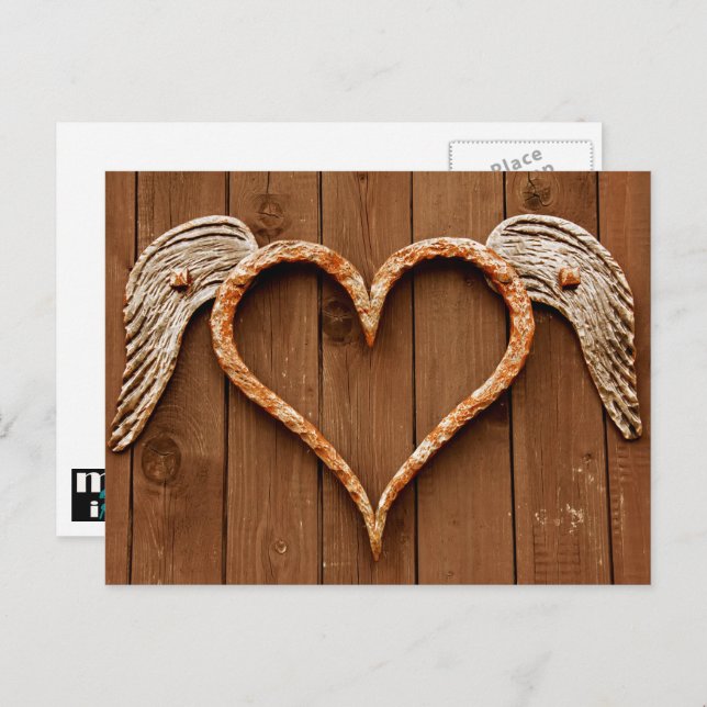 Rustic Wooden Heart Valentine's Day  Holiday Postcard (Front/Back)