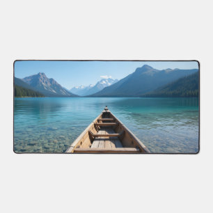 Rustic Wooden Kayak on Crystal Clear Lake Desk Mat