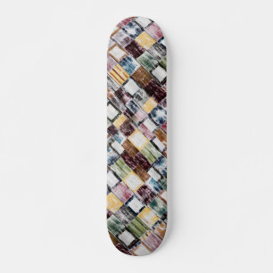 Rustic Wooden Modern Colourful Block Pattern Skateboard