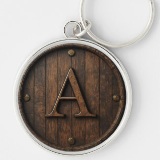 Rustic Wooden Monogram A Round Barrel Sign 🔑 Keychain
