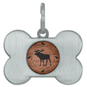 Rustic wooden moose circle pet bone tag