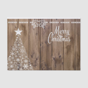 Rustic Wooden Pattern Merry Christmas Snowflake Tissue Paper