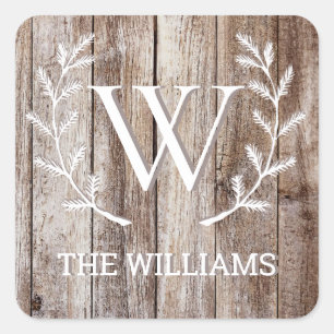Rustic Wooden Planks Monogrammed Personalized Name Square Sticker