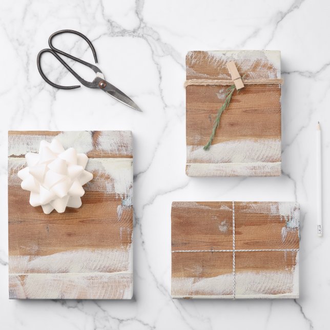 Rustic Wooden Planks Wrapping Paper Sheets (Front)