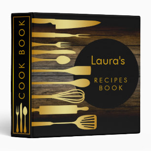 Rustic Wooden Recipe Book Family Cook Gold Binder
