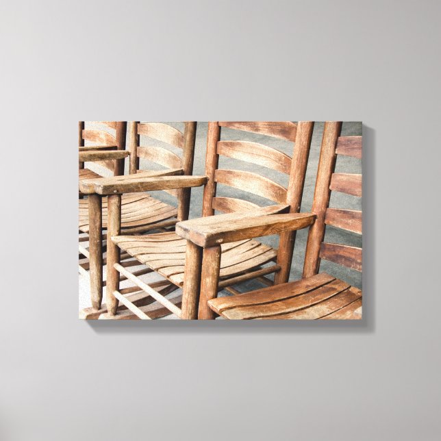 Rustic Wooden Rocking Chairs Canvas Print (Front)