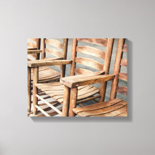 Rustic Wooden Rocking Chairs Canvas Print