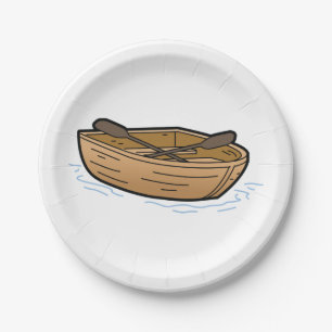 Rustic Wooden Rowboat on Water Paper Plate