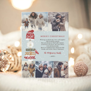 Rustic wooden sign script Christmas 5 photos Holiday Card