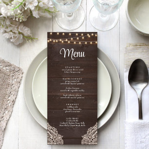 Rustic Wooden String Light Menu Card