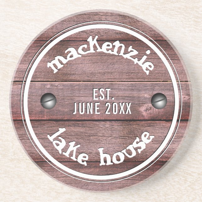 Rustic Wooden Weathered Fence Faux Engraved Coaster (Front)