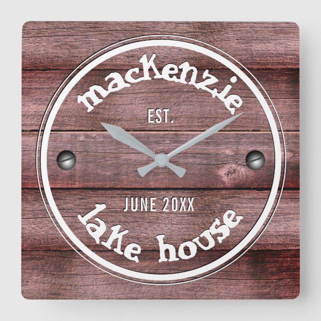 Rustic Wooden Weathered Fence Faux Engraved Square Wall Clock (Front)