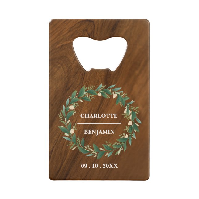 Rustic Wooden Wedding Favour Credit Card Bottle Opener (Front)