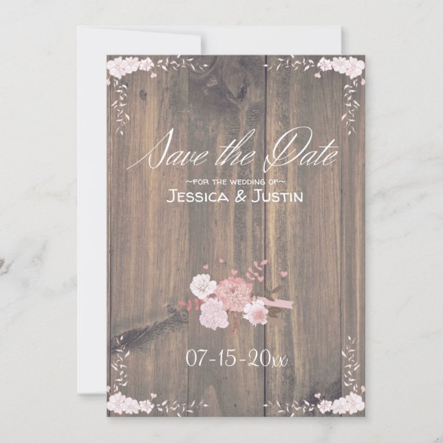 Rustic Wooden Wedding Flat Save The Date Card (Front)