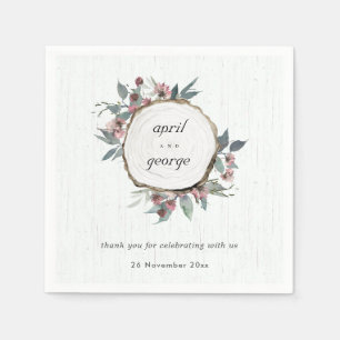 Rustic Wooden Wild Pink Eucalyptus Floral Wedding Napkin