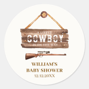 Rustic Wooden Wild West Cowboy Gun Baby Shower Classic Round Sticker