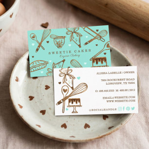 Rustic Woodgrain Baking Utensils Pastry Bakery Business Card