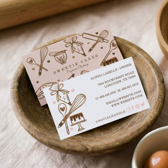 Rustic Woodgrain Baking Utensils Pastry Bakery Business Card (Rustic Woodgrain Baking Utensils Pastry Bakery Business Card)