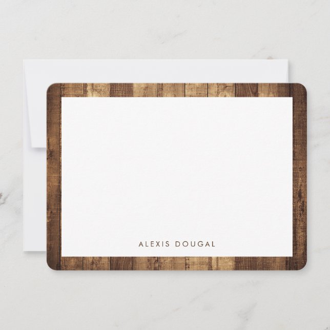 Rustic Woodgrain Farmhouse Personalized Stationery Card (Front)