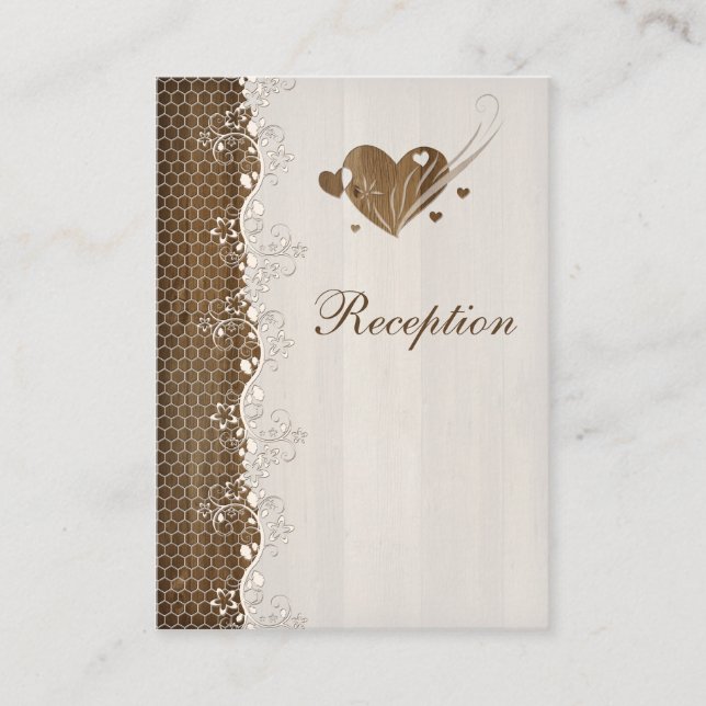 Rustic Woodgrain Floral Lace Hearts Enclosure Card (Front)